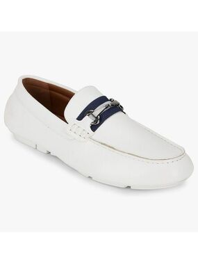 NWT Van Heusen Flex Rufus 8 Men White Leather Memory Foam Dress Loafers Shoes